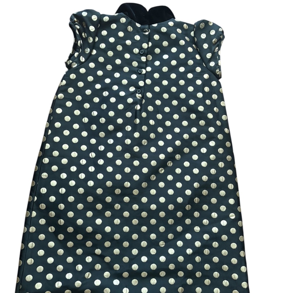 Gymboree Girls Black Gold Polka Dot Holiday Dress Velvet Collar Size 12 - Picture 2 of 7